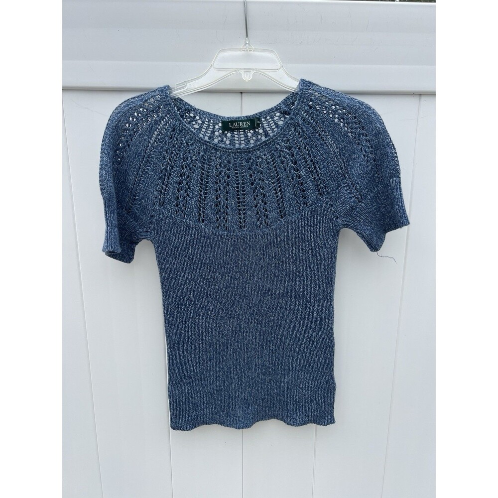 Lauren Ralph Lauren Women’s XS Blue Sweater Open Knit Linen Blend